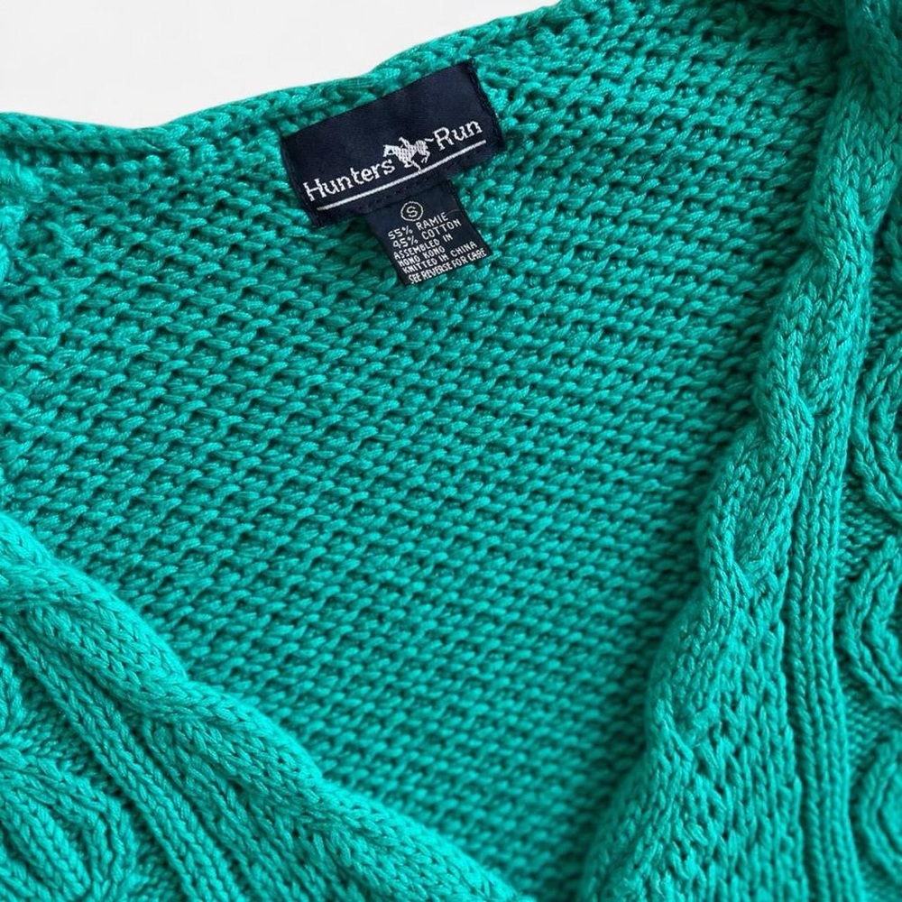 Vintage Aqua Green Chunky Knit Hunter’s Run Button Front Cardigan Sweater S - Picture 3 of 9